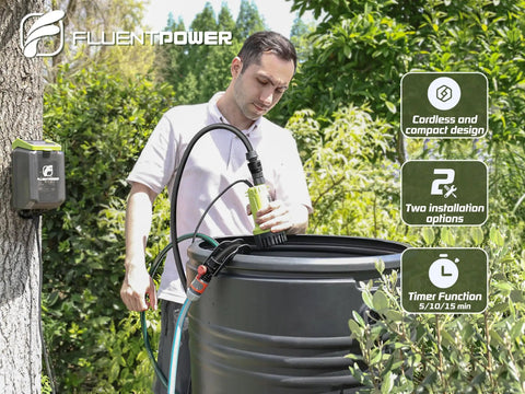 Man using Cordless Submersible Water Transfer Pump 530 GPH 2 Bar, No-Fuss Portable Sump Pump For DIY Lawn And Garden Irrigation