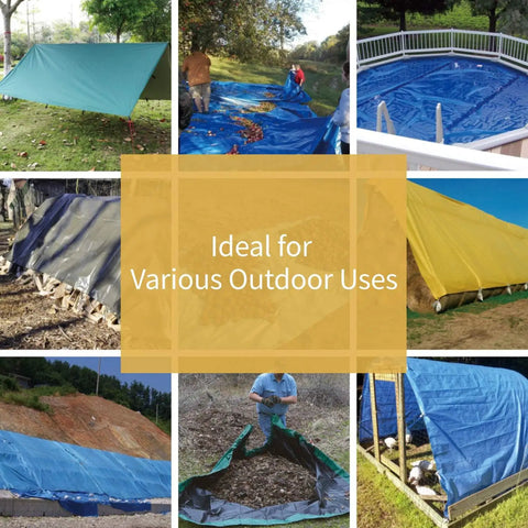 Blue Waterproof Tarp 12x16 Feet Polyethylene Cover 5 Mil Lightweight Multi Purpose Outdoor Tarp Sheet 2 Pack with Heat Sealed Seams And Rustproof Grommets in various outdoor uses