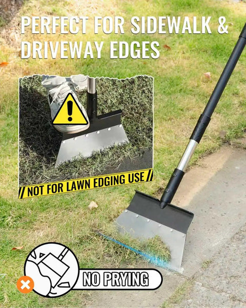 Heavy Duty Garden Flat Shovel With 60 Inch Adjustable Long Handle used on driveway edge for precise scraping