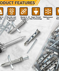 Heavy Duty Drywall Anchors Set: Self Drilling Toggle Kit With Zinc Screws Size 8 x 2-1/4 No Pre-Drill Needed Holds Up To 100 Lb 25 Pack