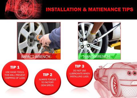 Installation and maintenance tips for 20 Pcs Short Truck Lug Nuts M14x1.5; use hand tools, torque to OEM specs, avoid lubricants.