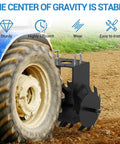 32 Inch Heavy Duty Disc Plow Harrow Two Pack For ATV UTV Tow Behind With 2 Inch Hitch Adjustable Depth shown on tractor wheel