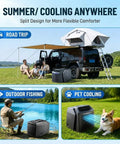 Dope Portable AC For Camping And RV 6200 BTU Windowless Cooler set up near a tent and family relaxing outdoors.