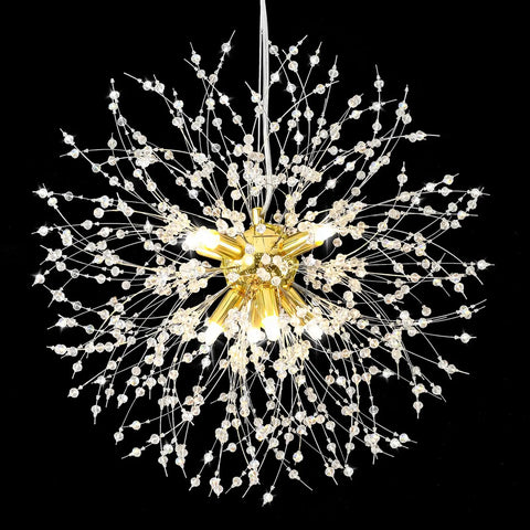Gold Crystal Sputnik Chandelier Pendant Light 8 Light Firework Dandelion Design For Living Room Dining Room Bedroom Kitchen