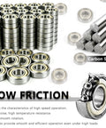 608ZZ Dope Ball Bearing Kit, 200 Pieces, Deep Groove Carbon Steel Bearings 8x22x7mm, stacked bearings and low-friction bearing cutaway