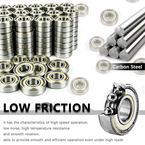608ZZ Dope Ball Bearing Kit, 200 Pieces, Deep Groove Carbon Steel Bearings 8x22x7mm, stacked bearings and low-friction bearing cutaway