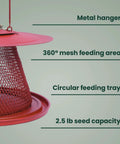 Durable Wild Bird Feeder With Diamond Mesh And 360 Degree Seed Tray For Clinging And Perching Birds, 2.5 Lb Seed Capacity