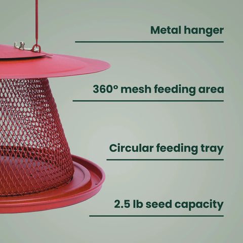 Durable Wild Bird Feeder With Diamond Mesh And 360 Degree Seed Tray For Clinging And Perching Birds, 2.5 Lb Seed Capacity