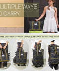 Rolling Duffel Bag With Wheels Expandable And Foldable Travel Carry On Luggage Big Rolling Backpack shown in multiple carry options.