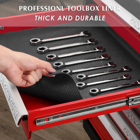 Non Slip Grippy Foam Toolbox Liner And Drawer Mat Stay Put Cut To Fit Easy Trim Cabinet Liner for tools, shown in drawer.
