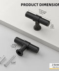 5 Pack Black Cabinet Knobs And Drawer Pulls, T Bar Dresser Handles, Modern Hardware For Cupboard And Bathroom, dimensions shown
