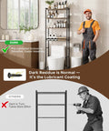 4-Tier Over The Toilet Storage Rack With One-Piece Wood Shelves And Open Net Basket, shown with assembly features