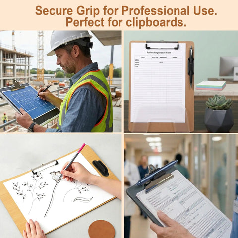 10 Pack Adhesive Silicone Pencil Holders For Desk, Wall, Clipboard And Laptop With 15 Upgraded Sticky Pads in use on clipboards