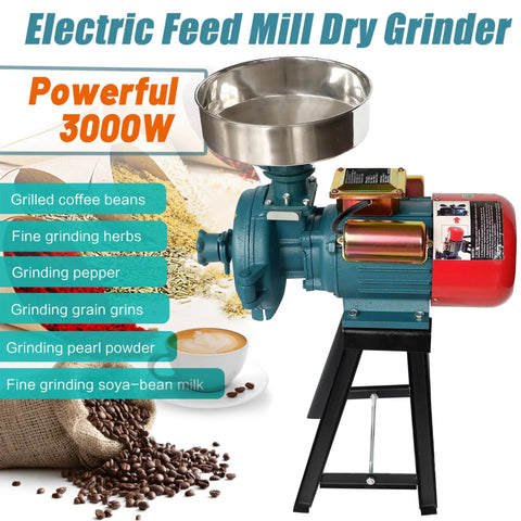 Beast 3000W Electric Grain Grinder with large funnel and red-green motor for wet and dry milling of cereals and coffee beans
