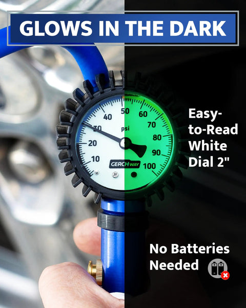 Heavy Duty Tire Inflator With Gauge And Extra Long Hose Pro Grade Air Chuck 100 PSI Range And Accurate To Two Percent