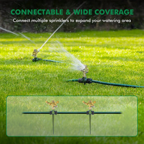 Heavy Duty All Metal Impact Sprinkler With Zinc Alloy Head On Sturdy Spike Base Delivers 360 Degree Coverage And Easy Adjustable Arc