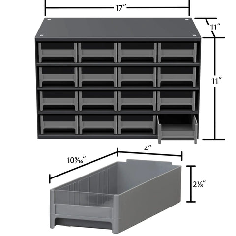 Beefy Heavy Duty Steel Garage Storage Cabinet With 16 Drawers For Small Parts And Hardware Organizer, Perfect For Nails Screws Bolts Nuts And More, 17 W X 11 D X 11 H, Gray Cabinet With Gray Drawers