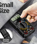 Compact versatile digital multimeter for AC and DC voltage, current, resistance, continuity, and diode testing, fits in pocket