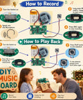 DIY audio recorder and player kit instruction guide showing recording and playback steps with visuals for easy use.