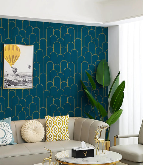 Dope Blue Gold Geometric Peel And Stick Wallpaper Roll Removable Self Adhesive Contact Paper For Walls Counters Cabinets