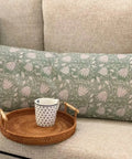 Vintage Floral Double Sided Lumbar Pillow Cover 14x36 Neutral Green Beige Botanical Farmhouse Style for Bed Sofa Living Room Cozy Accent Cushion Decor on beige sofa