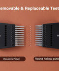 Leather Hole Punch Kit With 3 Interchangeable Modes For Round Holes And Lacing Stitching, removable and replaceable teeth close-up