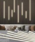 8 Pack Recessed Linear LED Strip Light Kit 200 Inches Total Length 3000K Warm White installed on slat wall panels