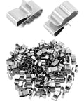 Premium Built Tough 100 Piece 304 Stainless Steel Solar Panel Clips shown in a pile, designed for heavy duty wire clamps.