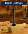 Pro Grade Tap And Die Set 1-1/4 Inch Wood Thread Kit with two-handed thread box on wooden surface.
