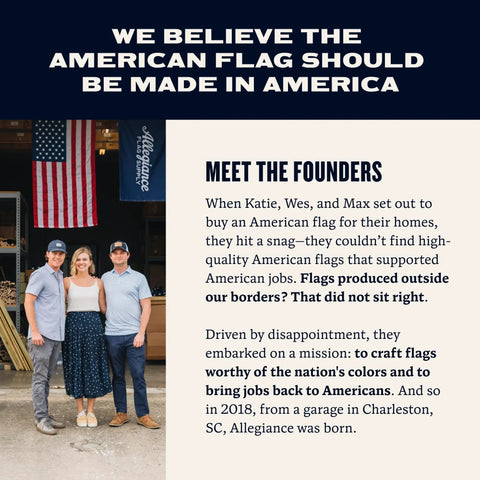 Founders of American flag company Allegiance beside Made In USA 3x5 Ft American Flag Set With 200D Nylon Embroidered Stars Hand Sewn Stripes