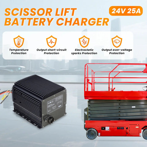 Heavy Lifter 24V 25A Scissor Lift Battery Charger Featuring Zero Hassle Smart Charging System For Shop Ready Quick Top Ups And Reliable Daily Fleet Uptime