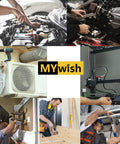 Collage of various DIY and repair projects, including car engine work, air conditioning, TV mounting, 3D printing, and woodworking.