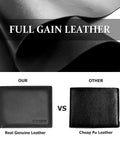 Comparison of genuine leather and PU leather for Leather Wallet For Men, Genuine Leather Bifold RFID Blocking Wallet With 2 ID Windows, Black