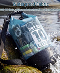 10L Waterproof Dry Bag Backpack For Men And Women Roll Top Secure Seal Ultra Durable Lightweight Dry Sack on wet rocks.