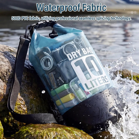 10L Waterproof Dry Bag Backpack For Men And Women Roll Top Secure Seal Ultra Durable Lightweight Dry Sack on wet rocks.