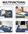 Abstract Blue Glowing Moon Stove Top Cover Protector used as stove protection, workbench, drying mat, and trivet.