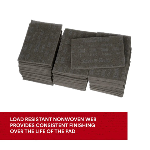 Stack of Ultra Fine Grade Hand Pad For Surface Prep And Finishing, Nonwoven Silicon Carbide Scrub Pad, 6 X 9 Inches, Gray, Case Of 60