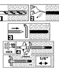 Illustration of installing 3/16 x 1-1/4 Inch Hex Head Concrete Screw Anchor for Masonry Brick and Block