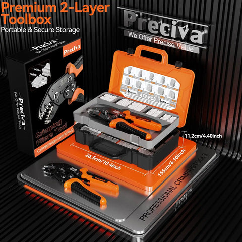 Mini-Fit Jr Crimping Kit Pro Grade With 12 Connector Types 2-10 Pin Molex 4.2mm, crimping pliers, terminals, removal tool in orange case