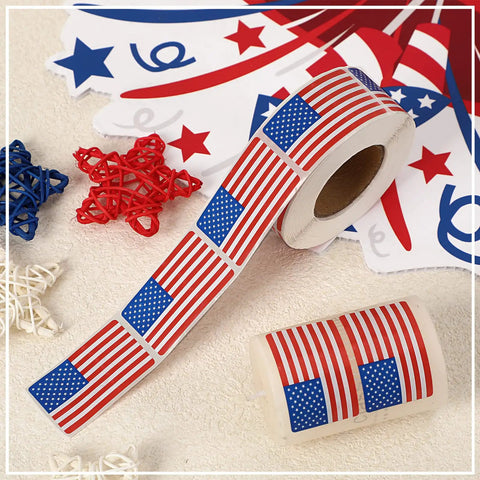500 Count American Flag Stickers Roll Pack 1.22 X 2 Inches Red White and Blue Patriotic Decals for Memorial Day 4th of July Sports Games