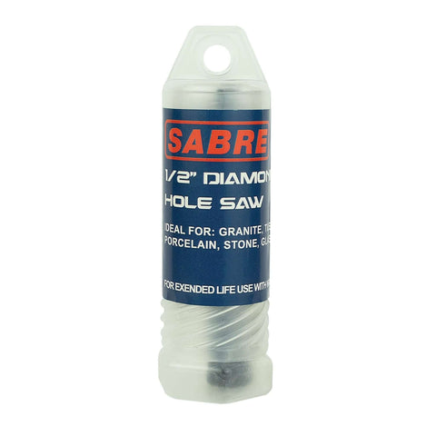 Sabre 1/2-inch diamond hole saw with hex shank, vacuum-brazed, blue-labeled packaging