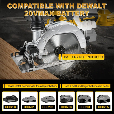 6 Inch Cordless Circular Saw Built For The Daily Grind With Brushless Motor Pure Copper Winding 6500 Rpm Cuts Wood Metal Tile Slick Fit For Dewalt 20V Batteries No Battery Included with battery compatibility displayed.