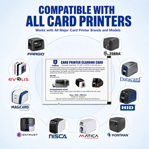 Universal Card Printer Cleaning Kit With Fifty Cr80 Maintenance Cards To Wash Dust Off Transport Rollers And Printheads Keeping Your Thermal Id Imager Running Slick With Zero Sweat And Straight Up Reliable Results Daily - compatible card printers and cleaning card details