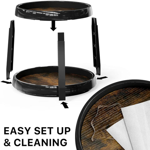 Easy setup instructions for Two Tier Lazy Susan Spice Organizer For Cabinets And Pantries, Ten Inch Diameter Rustic Brown Turntable Rack