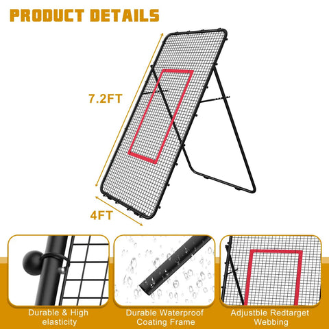 Side view of Adjustable 7x4 Ft Volleyball Rebounder Net for Backyard Training and Multi Sport Practice with angle adjustments.
