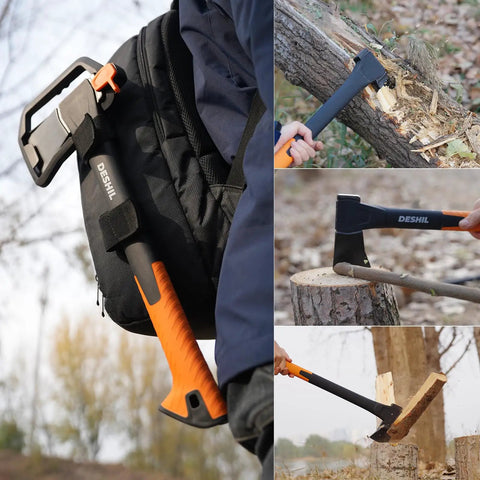 14 Inch Camping Hatchet With Carbon Steel Blade And Do It All Sheath, Backpacking Ready Outdoor Axe in action