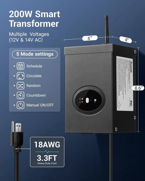 Smart Low Voltage Landscape Transformer With Schedule And Timer, Voice Control Waterproof Outdoor Lighting, front view