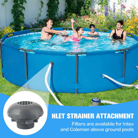 Go-To Pool Inlet Strainer Kit Replacement For Intex And Coleman Above Ground Pools with family swimming in blue pool