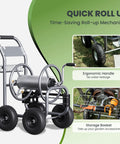 Heavy Duty Garden Hose Reel Cart With Wheels For Outdoors featuring ergonomic handle and storage basket