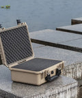All Weather Waterproof Hard Case With Customizable Foam Insert For Drones, Cameras And Gear, Fits Pistols, IP67 Sealed, Rugged Desert Tan Travel Case